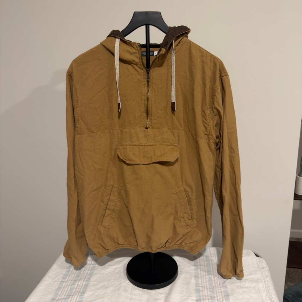 Earthbound Trading Co Mustard Tan Anorak Quarter Zip Hooded Jacket Womens Medium